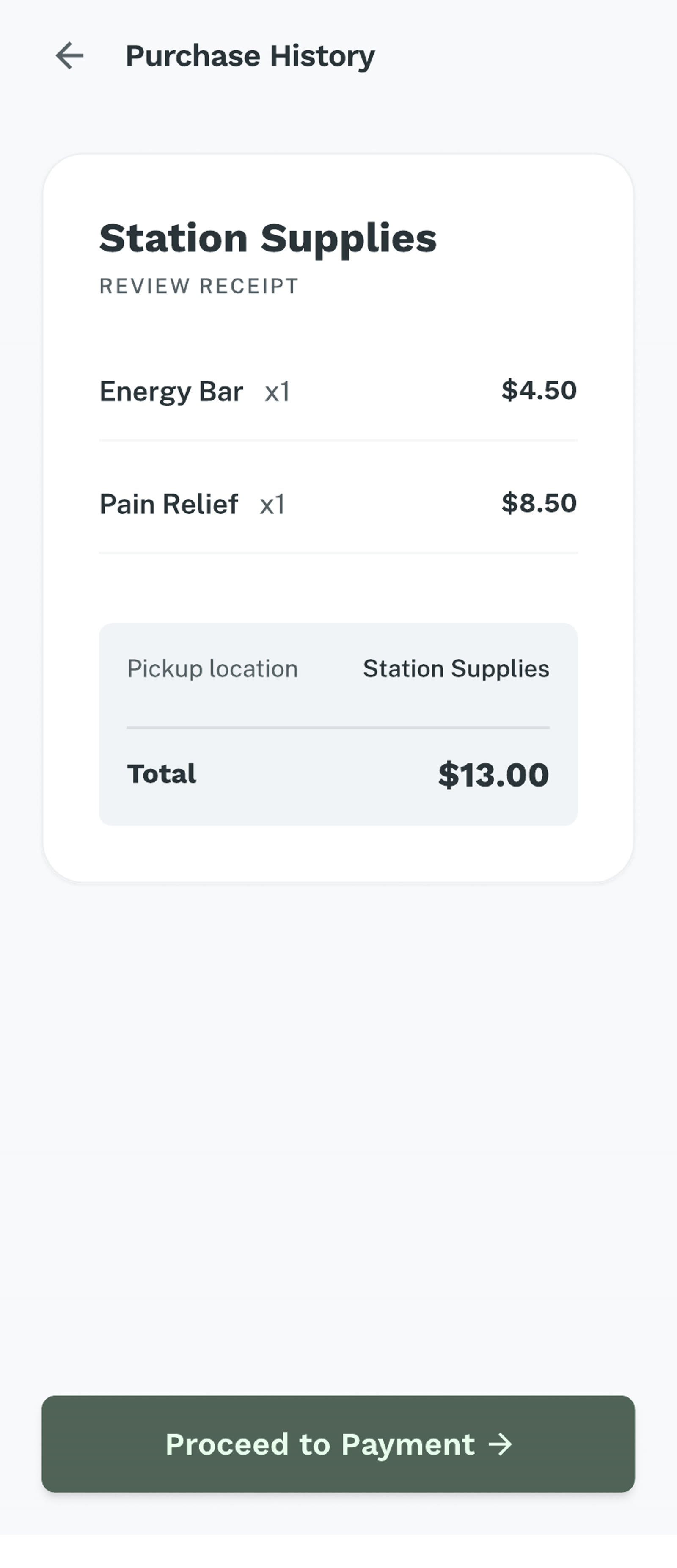 Purchase History mobile screen