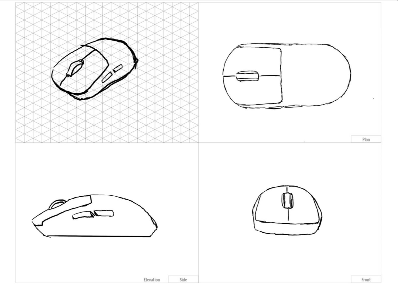 Hand-drawn mouse sketches from multiple angles